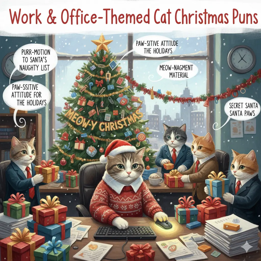 Work & Office-Themed Cat Christmas Puns
