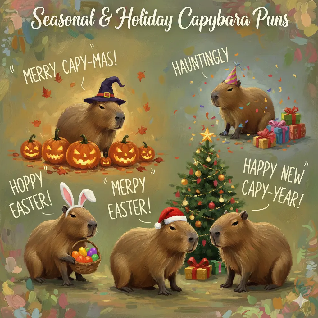Seasonal & Holiday Capybara Puns 