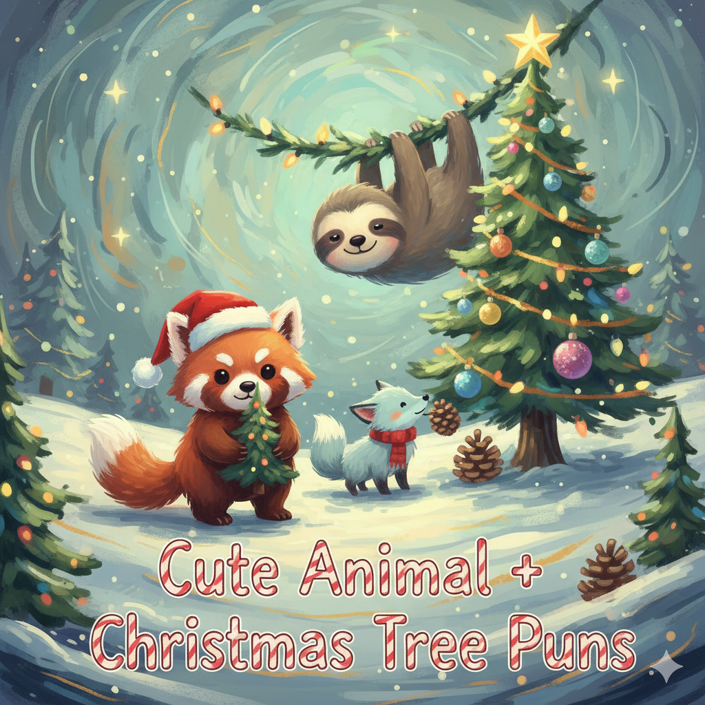 Cute Animal + Christmas Tree Puns