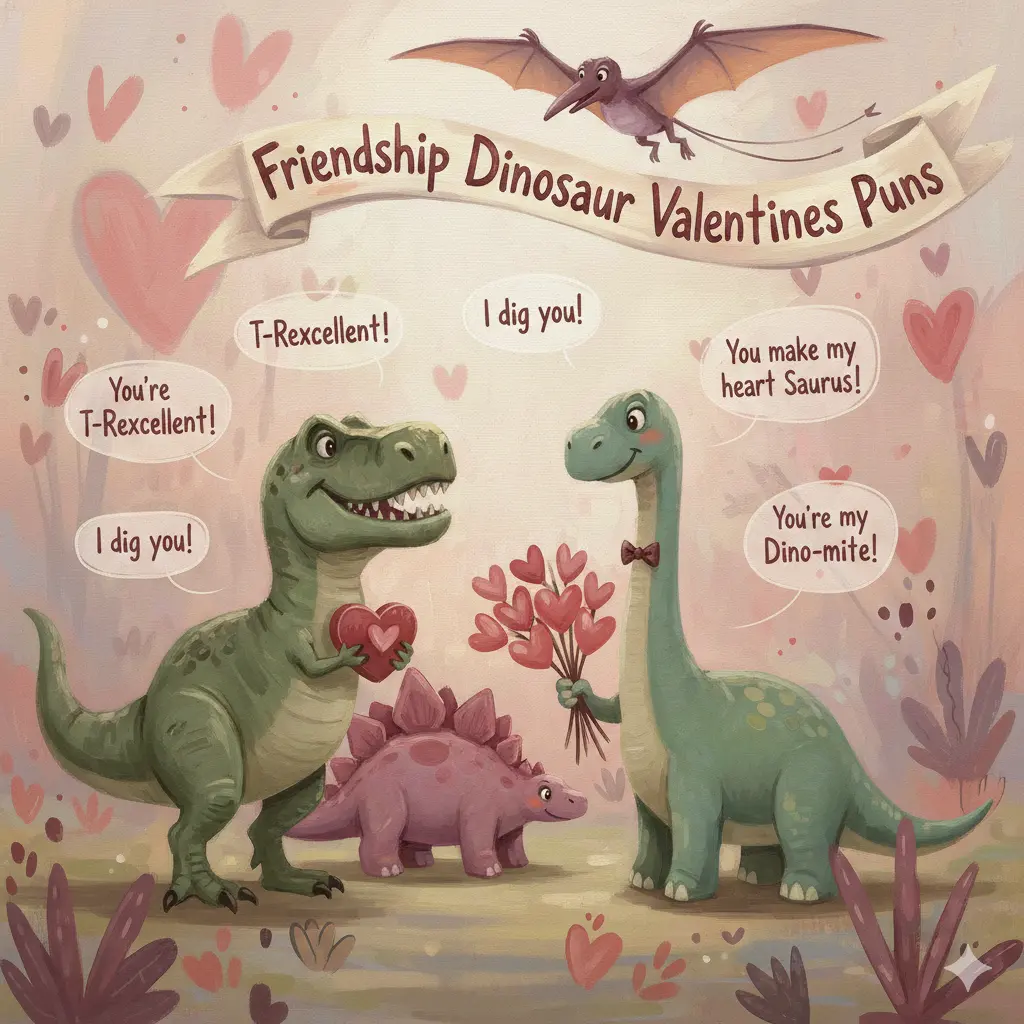 Friendship Dinosaur Valentines Puns